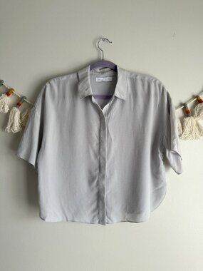 Grana 100% Silk Gray Boxy Button Down Top Timeless Modest Minimalist Basics S